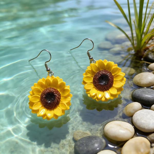 Boho 3D Blomster Dingleøreringe til Kvinder Farverig Harpiks Blomster A6