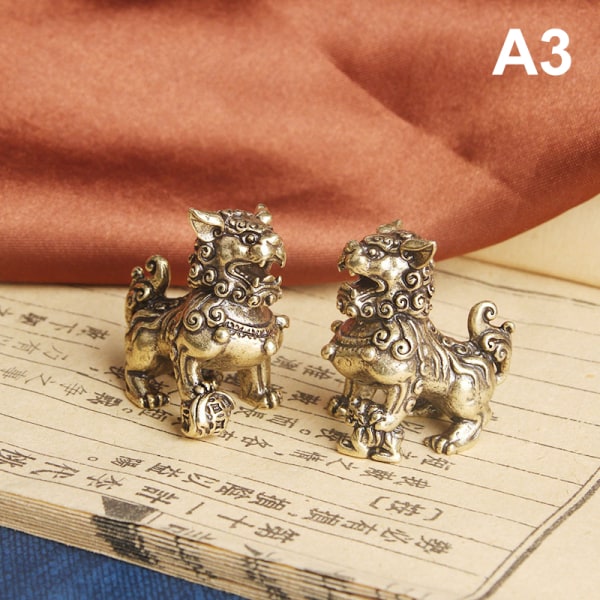 Pure Copper Lucky Lion King Figurines Miniatyr Skrivbordsdekorationer A3