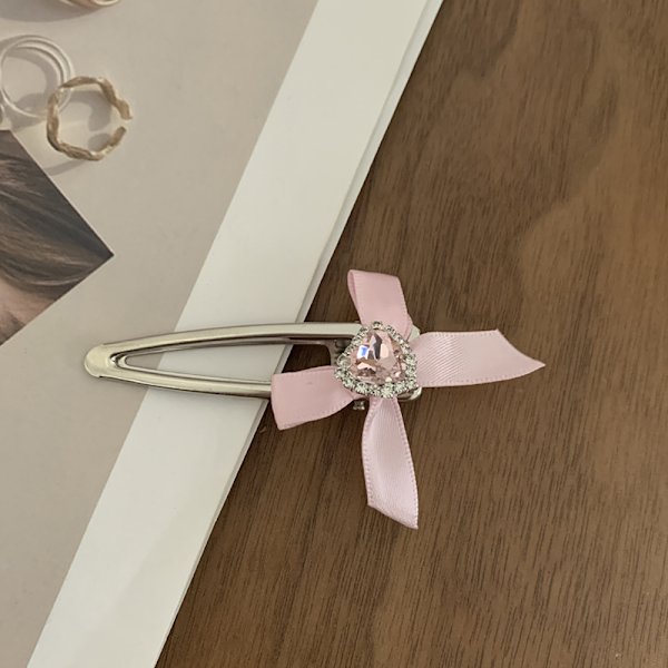 Estetisk Bowknot Heart Rhinestone Hair Clip For Women Sweet e Pink