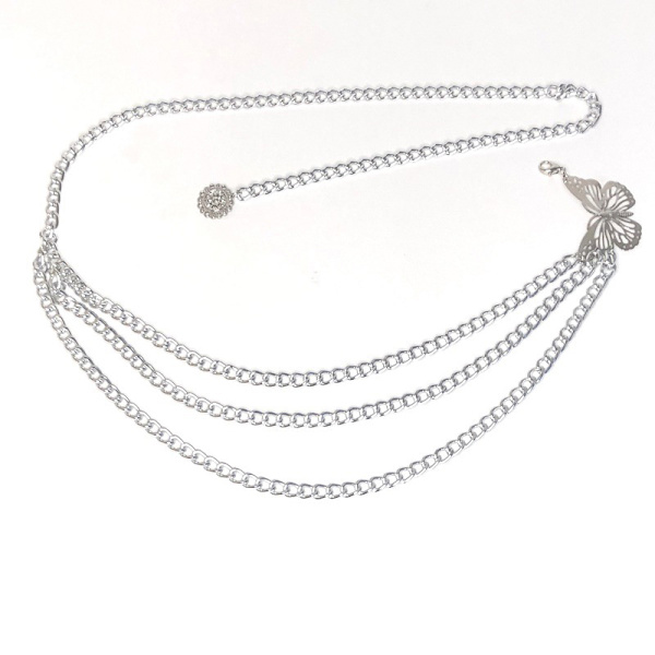 Temperamentti Butterfly Waist Chain Tyylikäs monikerroksinen tupsu Wa Silver