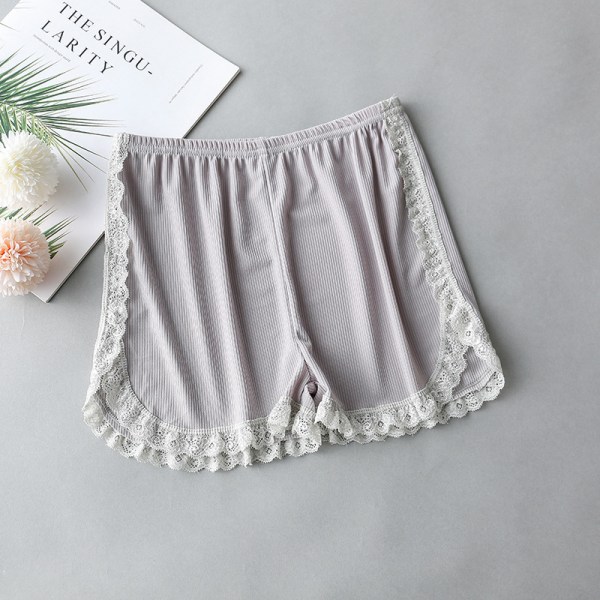 Kvinnor Vår Sommar Samma färg Sida Spets Säkerhetsshorts Byxor Sw Gray
