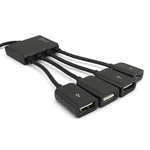 4 Port Micro USB 2.0 HUB 4-IN-1 OTG Hub Strømadapterkabel For A