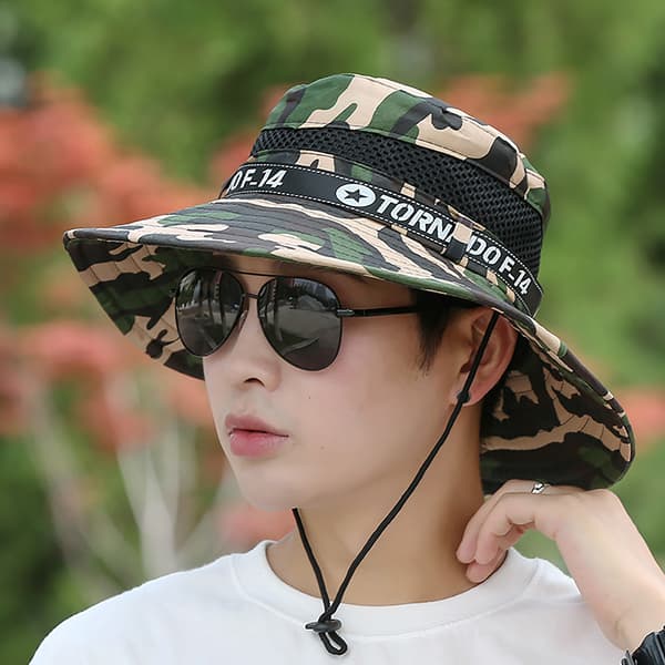 Män Sommar Bred Brätte Bucket Hat Mode Utomhus Andas Sol Black