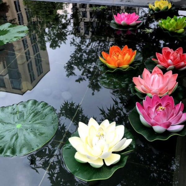 Kunstig flytende vannlilje EVA Lotus Flower Dam Dekor 10cm White