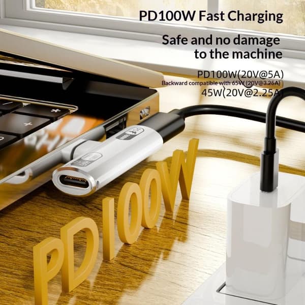 PD100W USB 3.2 Type C til Type C-adapter Hurtiglading Type C He White