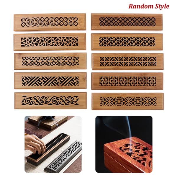 1 stk Bambus Tre røkelsespinneholder Burning Joss Insence Box B