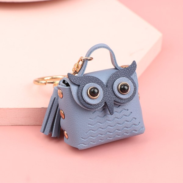 Cartoon Animal Leather Owl Myntpung nøkkelring e Nøkkelring Car Ke Blue