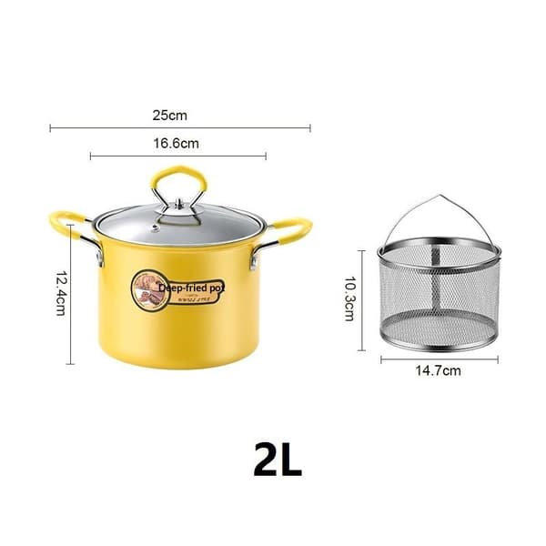 304 frituregryde i rustfrit stål med oliefilter og silikonehåndtag 2L