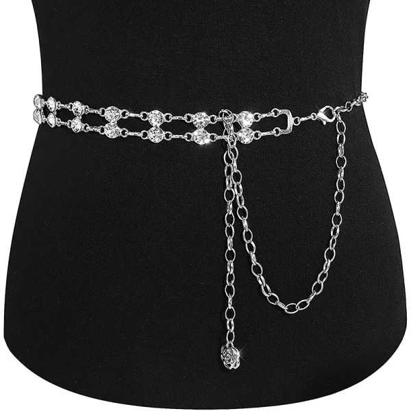 Creative Chain Belt Fashion All-match Alloy Rhinestone Double L Gold