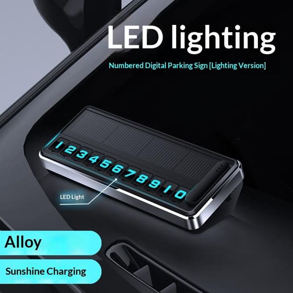 Solbilens registreringsskylt med LED-belysning för tillfällig parkering Black