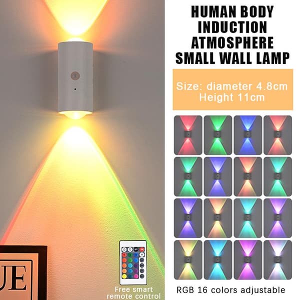 Vägglampa med dubbla huvuden och sensor, 16 RGB-färger, magnetfäste för sovrum White