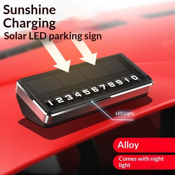 Solbilens registreringsskylt med LED-belysning för tillfällig parkering Silver