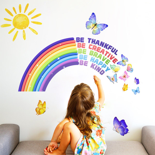 Sarjakuva Rainbow Englanti Butterfly seinätarra Kids Room Bedroo