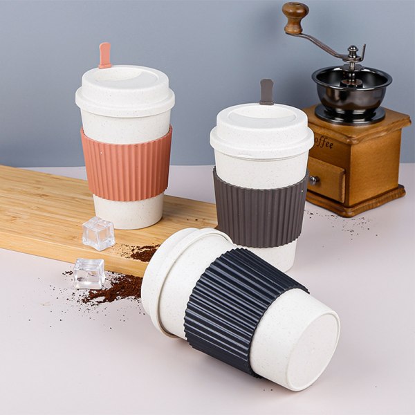 Genanvendelige kaffekopper med låg Wheat Straw Bærbar kaffekop Gray d798 |  Gray | Fyndiq