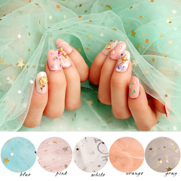 6 väriä Nail Art sideharso Shooting Photo Props Nail Mesh Kosmeettinen White