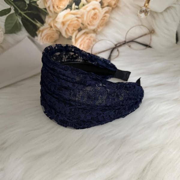 Skridsikker blonde mesh hårbånd hult elastisk bredt sidehårtilbehør Navy blue