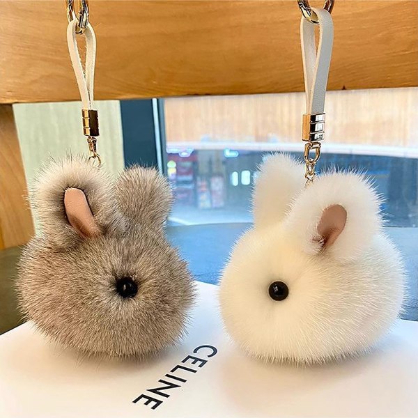 Imitera Bunny Fur Hairball Mini Väskor Hängande hängande nyckelring A4