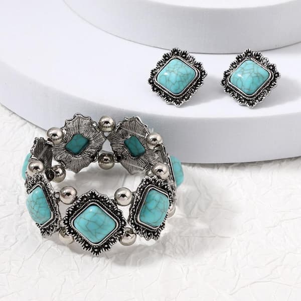 Ny mode Boho turkis ørestikker armbånd til kvinder Ear Studs