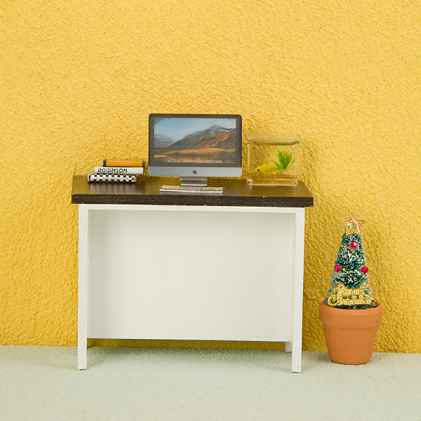 1:12 Dockhus Miniatyr Skrivbord Dubbellagers Förvaringsbordsmöbel Apricot