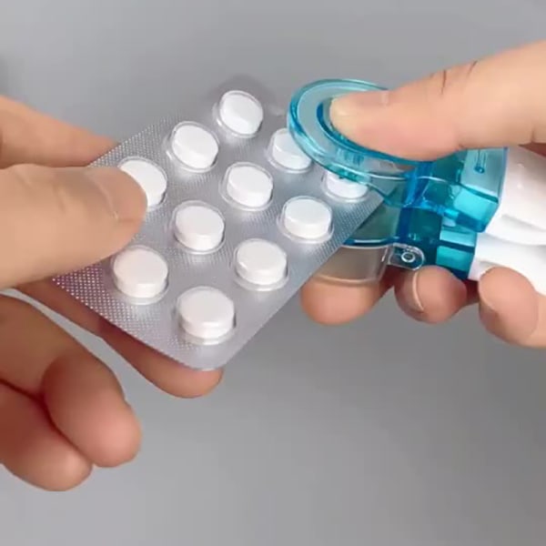 Bærbar pilletaker-tabletter Blisterpakkeåpner Pilledispenser Blue