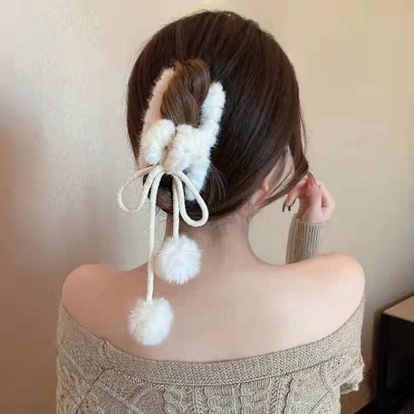Ensfarget Plysj Hårklo Clip Fluffy Elegant Anti-skli White
