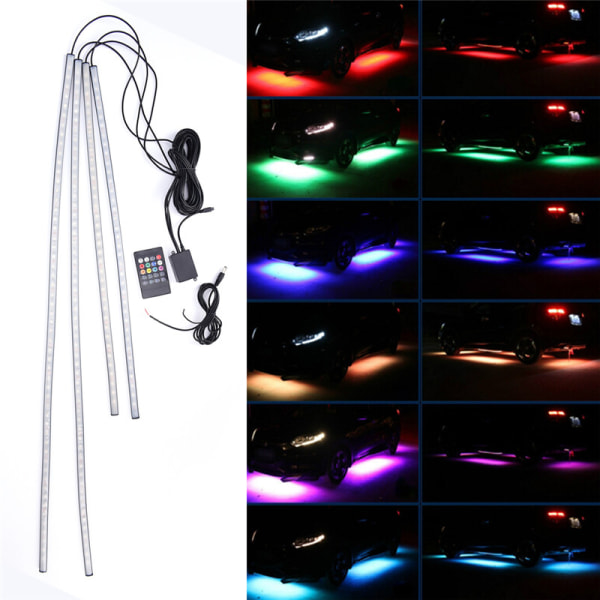 4st RGB LED Under Car Tube Strip Underbody Glow Neon Light Kit