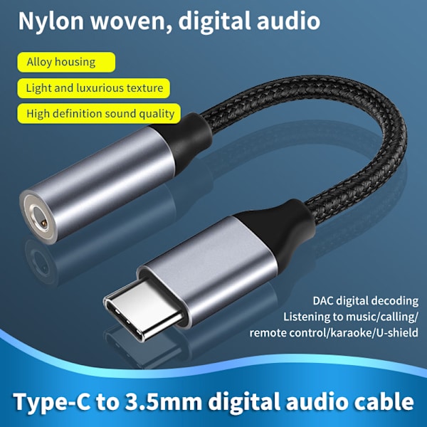USB Type C 3.5mm kuulokeliitäntään Digital o Muunnin o Aux Cab A1