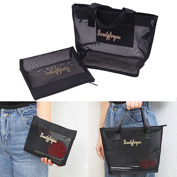 Makeup Brush Travel Case Kosmetisk toalettväska Organizer Mesh K SET