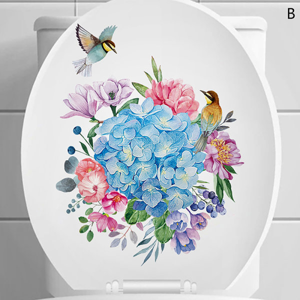 WC Stickers Toalett Blommigt Wall Sticker För Badrum Toalettlock B