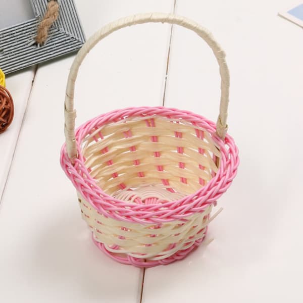 1 stk Mini Håndvevde Oppbevaringskurver Plastveving Oppbevaringsbas Pink