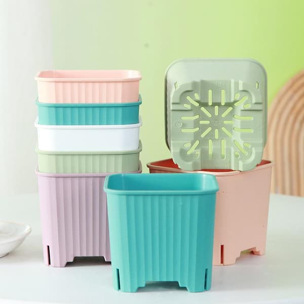 Firkantede plastikpotter med drænhul, flerfarvede, åndbare Pink