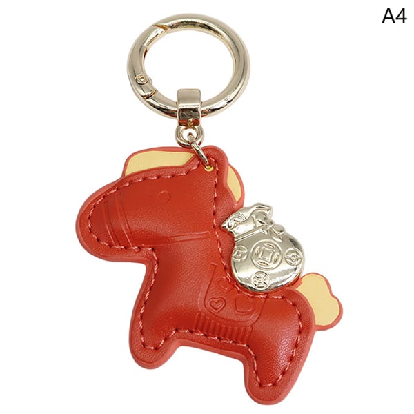 Läder Charms Bag Pendel Keychain Cartoon Horses Keyring e An Red