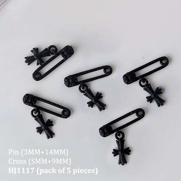 5 st 3D mini metall spik charm retro kors gem form spik Black