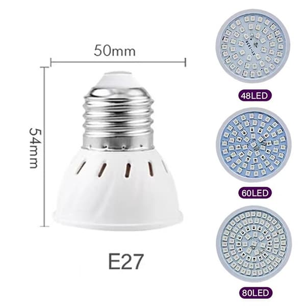 LED-kasvivalo E27 220V täyden spektrin 48/60/80LED-lamppu B