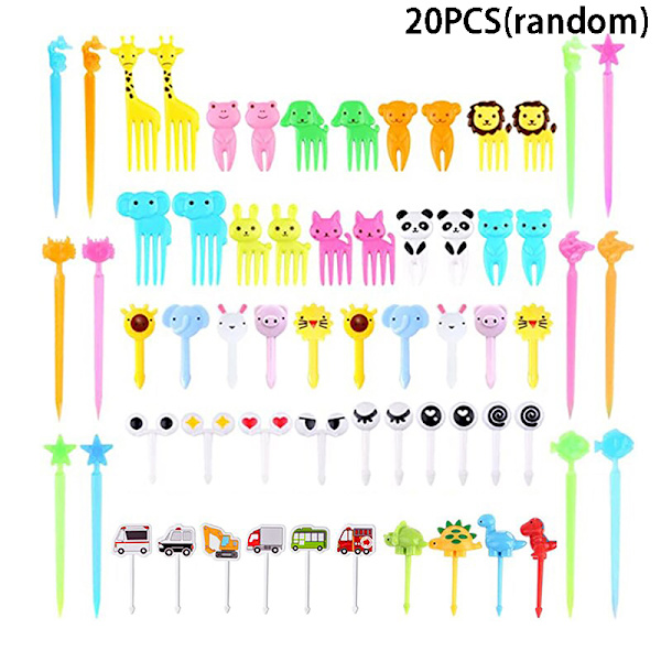 Tecknad djur Bento gaffel frukt plockar gafflar Lunchbox Tillbehör 20PCS