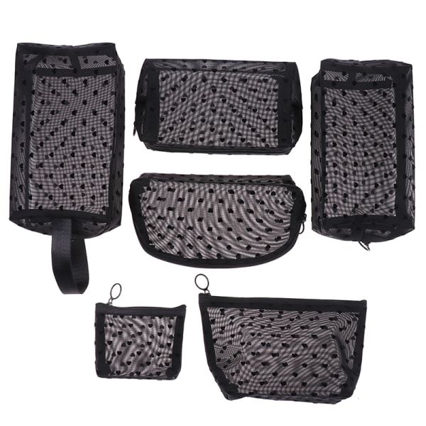 Kosmetisk Mesh Makeup Tasker Etui Holder Sort lynlås Opbevaring Divi Black B