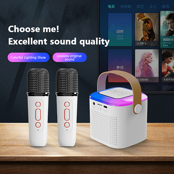 Mikrofon Karaoke hine Bærbart Bluetooth 5.3 PA høyttalersystem Pink 2 microphone