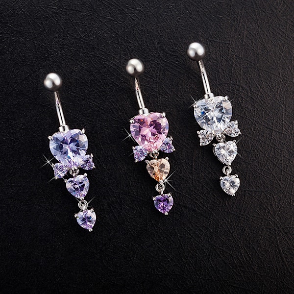 Söt kristall hjärtformad zirkonbåge Belly Button Ring Mode Pink