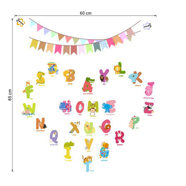 Tegnefilm Animal Alphabet Wall Stickers Aftagelig Baby Nursery De