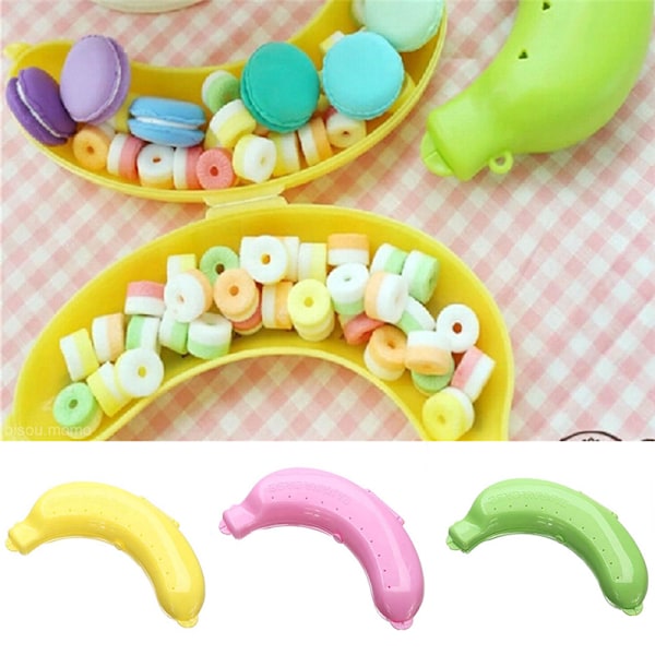 e 3 Färger Fruit Banana Protector Box Holder Case Lunch Innehåll Yellow