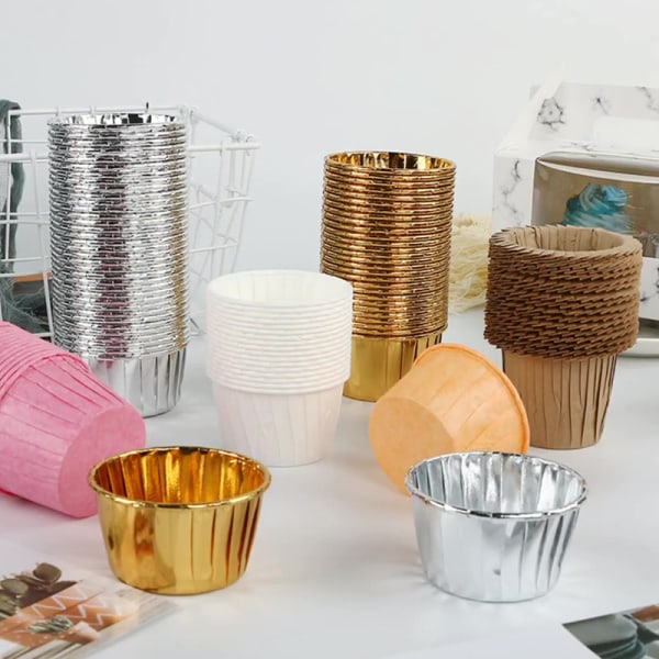 50 STK fortykket muffin cupcake liner guld kage wrappers bagning Green