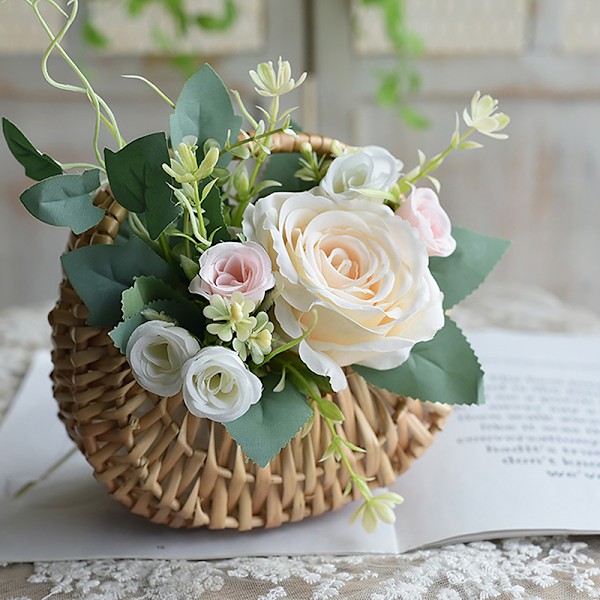 Liten blomsterkurv Willow Rattan Vevd kurv Wicker Half Moon A