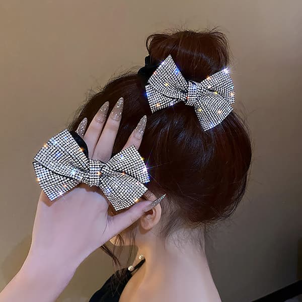 Rhinestones hår sløjfer Scrunchies binder reb Elastiske gummibånd A6