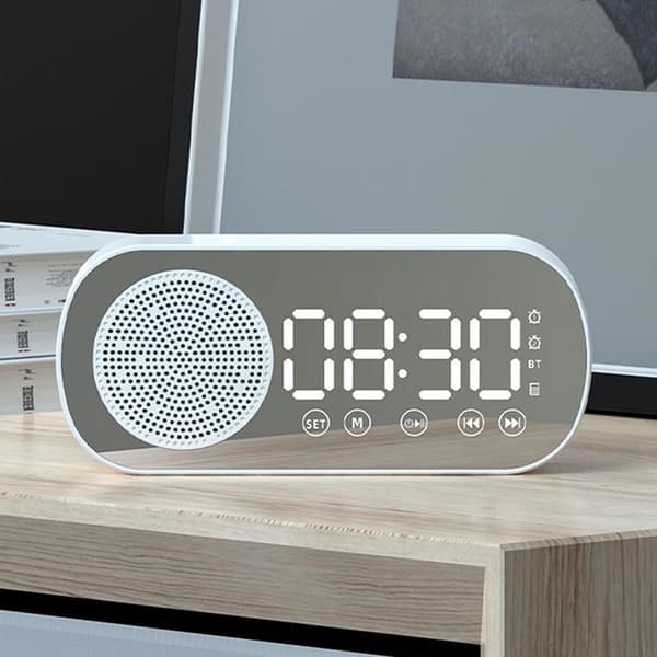 Digital spegelyta väckarklocka FM skrivbordsklocka uppladdningsbar A8