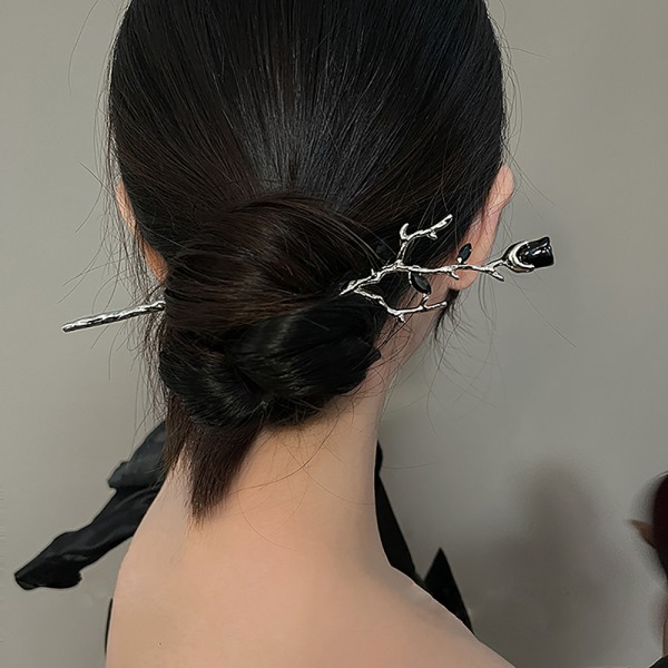 Vintage Rose Hair Sticks stick Hårnåler Dame Hodeplagg Accesso Black