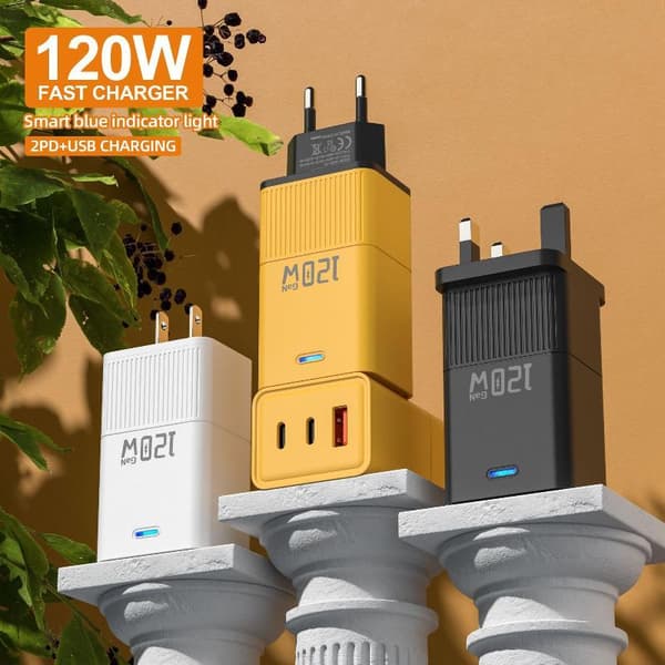 120W GaN vegglader med 2 PD 1 USB-porter hurtiglading for T A2