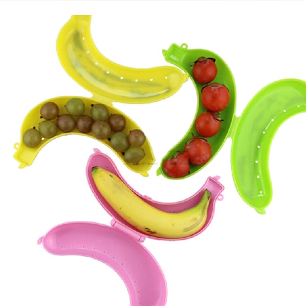 e 3 Färger Fruit Banana Protector Box Holder Case Lunch Innehåll Yellow