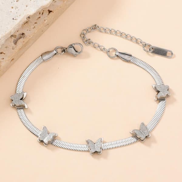 Rustfrit stål 5-dele sommerfugl dyre charm armbånd til kvinder White
