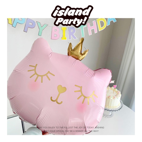 Cartoon Crown Cat Balloon Animal Folieballonger Barnebursdag Pa Black