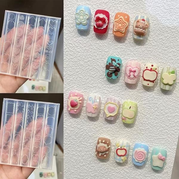 Billedramme Sommerfugl Hjerte Stjerne Udskæring 3D Neglekunst Silikone Set
